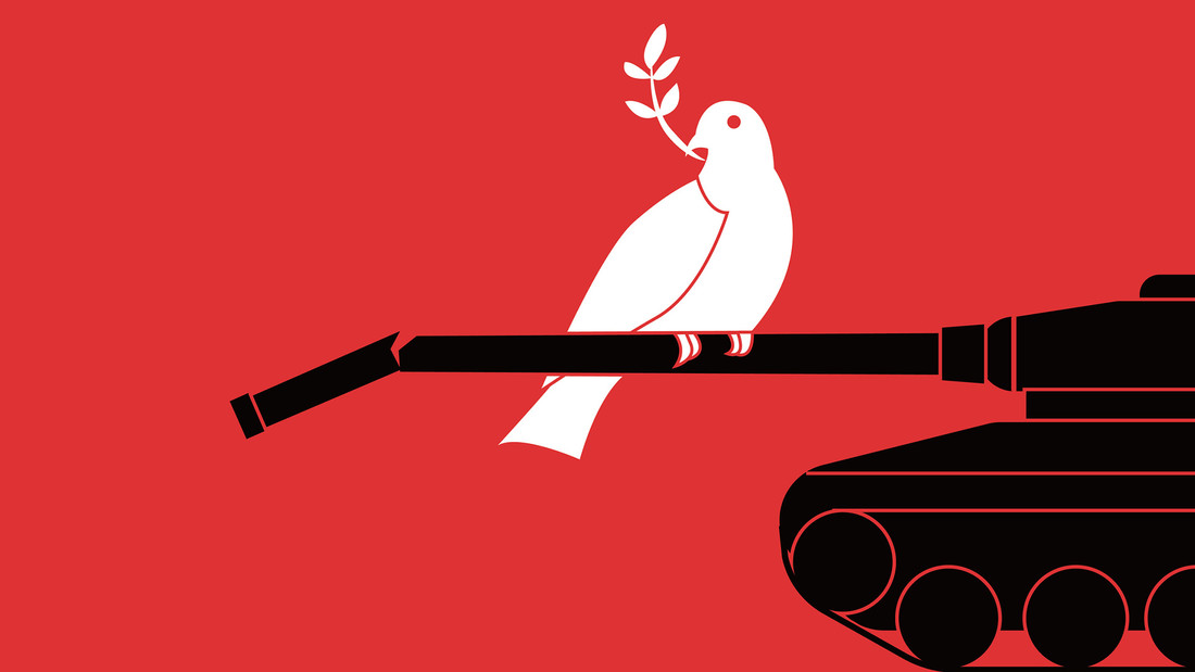Illustration Friedenstaube auf Panzer