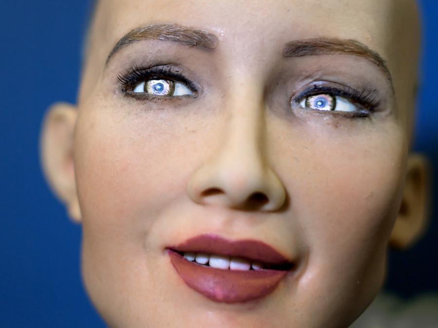 "Sophia", ein künstlich intelligenter, menschenähnlicher Roboter, der von dem in Hongkong ansässigen humanoiden Robotikunternehmen Hanson Robotics entwickelt wurde