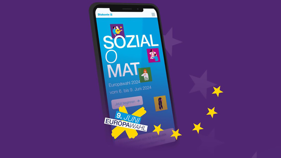 Smartphone-Ansicht vom Sozialomat der Diakonie zur Europawahl