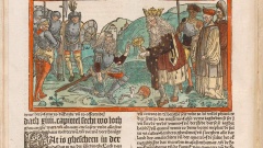 Ausschnitt einer Seite aus der Lübecker Bibel: Genesis 13 mit Holzschnitt vom A-Meister