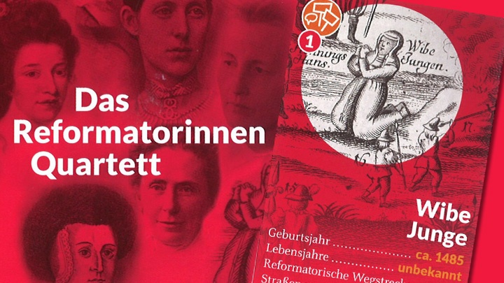 Spielkarte mit Wibe Junge aus dem Reformatorinnen-Quartett der Nordkirche.