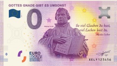 Der violette "Luther"-Schein im Wert von null Euro vom Verein gott.net. Bezahlen kann man damit nicht. 