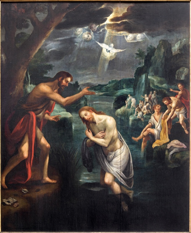 Die Taufe Jesu vom Himmel kommt eine Taube herab.