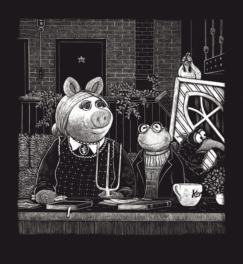 Illustration von Line Hoven zum Thema Paargespräche Miss Piggy und Kermit