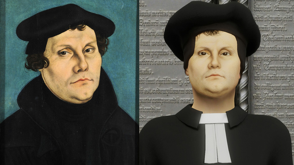 Martin Luther-Porträts von Lucas Cranach und 3-D-Luther-Avatar