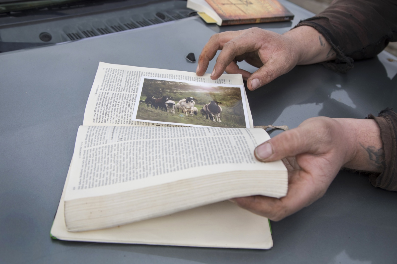 Thorsten Schmale blättert in seiner Bibel