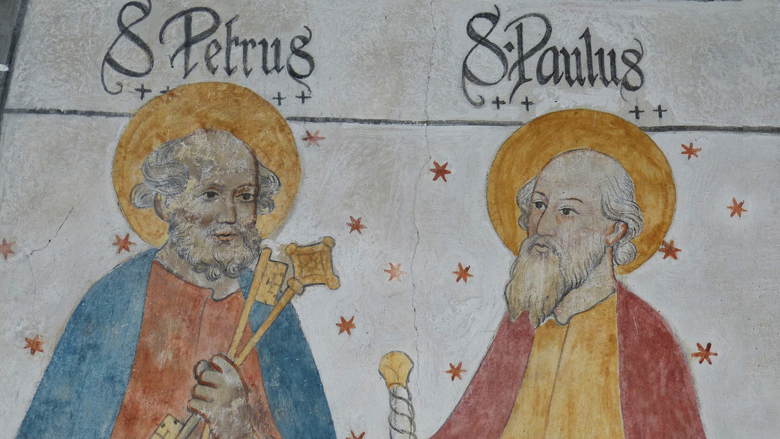 Apostels Paulus und Apostel Petrus auf einer Wandmalerei