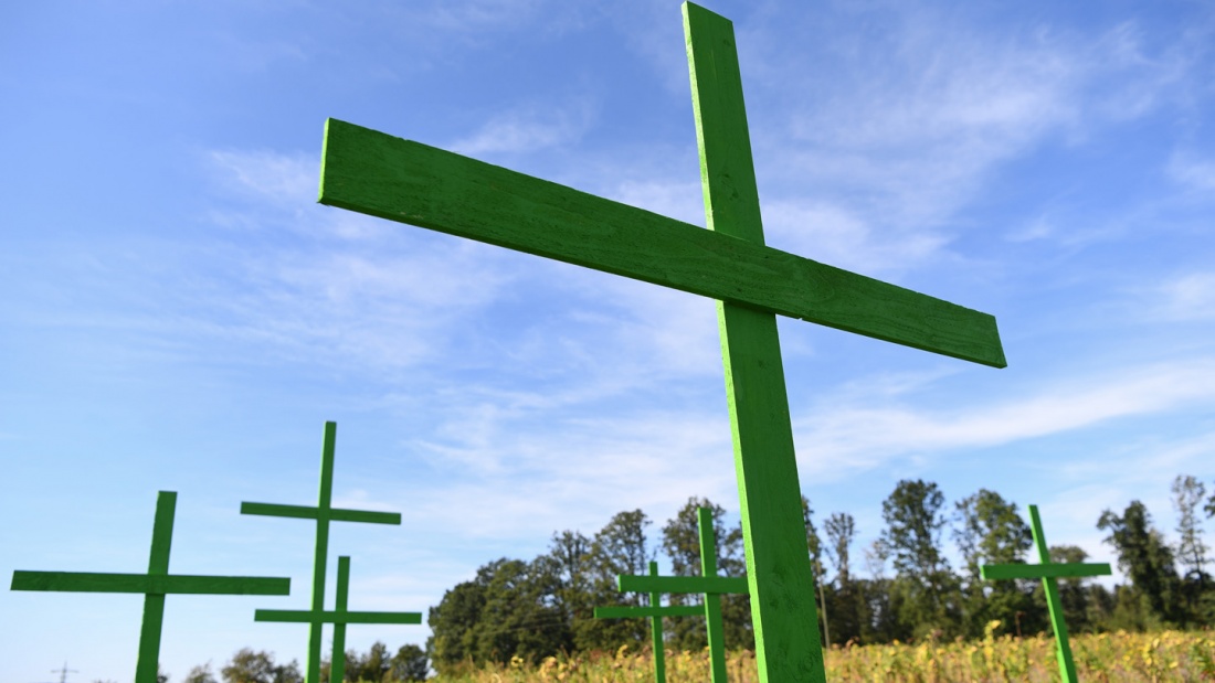 Warum stellen Bauern grüne Kreuze auf ihre Felder?