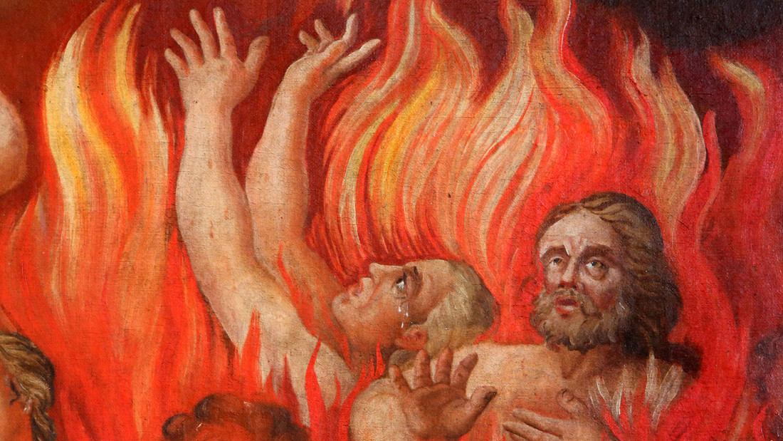 Gemälde mit Seelen im Höllenfeuer