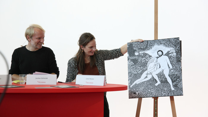 Line Hoven und Jochen Schmidt auf der Frankfurter Buchmesse