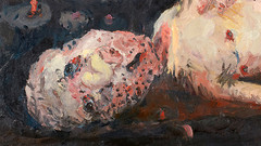 Gemälde von Georg Baselitz 'Acker' zeigt die toten, entstellten Leichen vieler Menschen auf einem Kartoffelacker