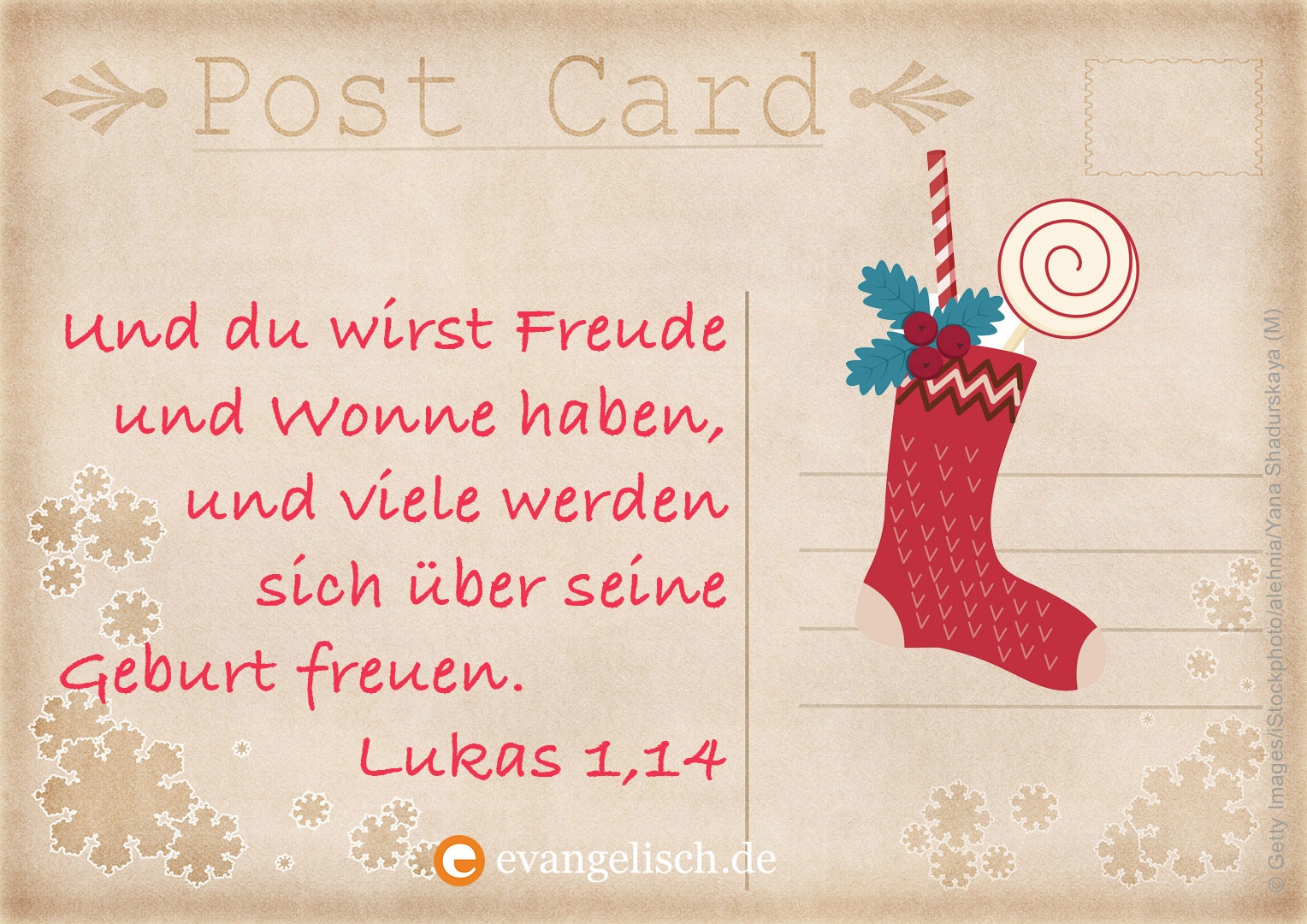 Weihnachtspostkarte mit Bibelvers Lukas 1,14