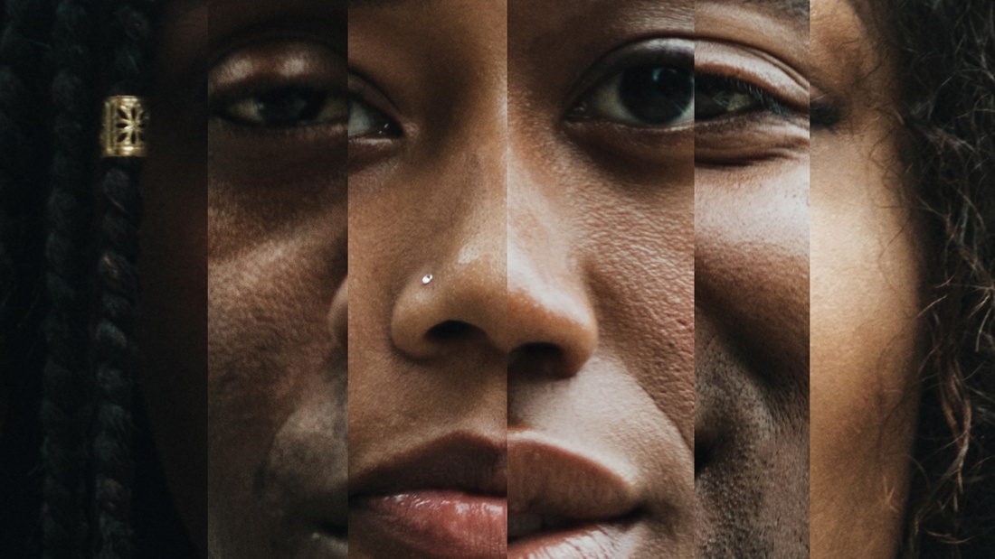 Collage eines Gesichts mit dunklen Hautfarben