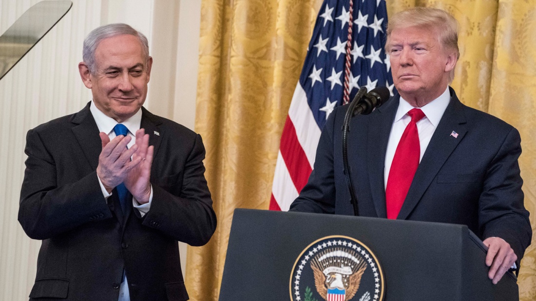 Präsident Donald Trump und Israels Premierminister Benjamin Netanyahubei der Presekonferenz am 28.1.2020.