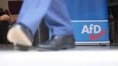 AfD-Logo und weglaufende Beine