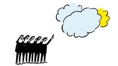 Illustration: Menshen zeigen acuf eine Wolke