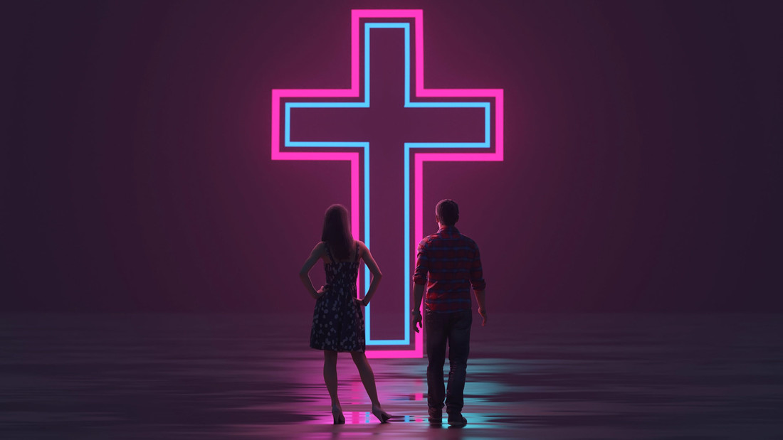 Paar vor Kreuz