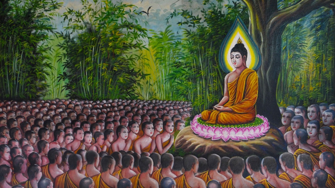 Buddha im Kreise seiner Anhänger