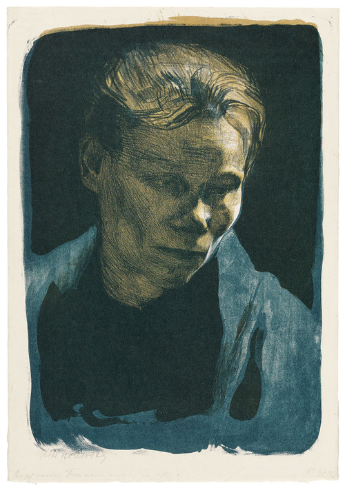 Käthe Kollwitz "Brustbild einer Arbeiterfrau mit blauem Tuch", 1903