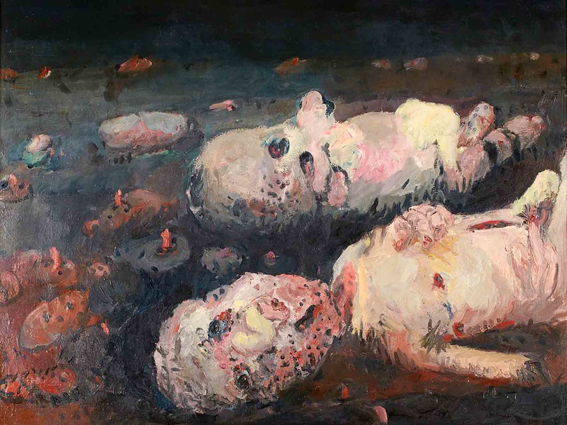Georg Baselitz' Gemälde "Acker" zeigt entstellte Leichen auf einem Acker 