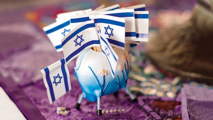 ISRAEL, Jerusalem - Small Israeli flags are seen on the table at the living room of Jerusalem's Messiah Guest House