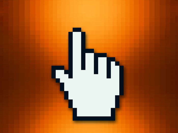 Cursor Hand auf orangenem Hintergrund gepixelt