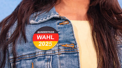 Bundestagswahl 2025 Button auf Jeansjacke