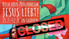 "Closed"-Stempel auf dem Ausstellungsplakat von St. Egidien
