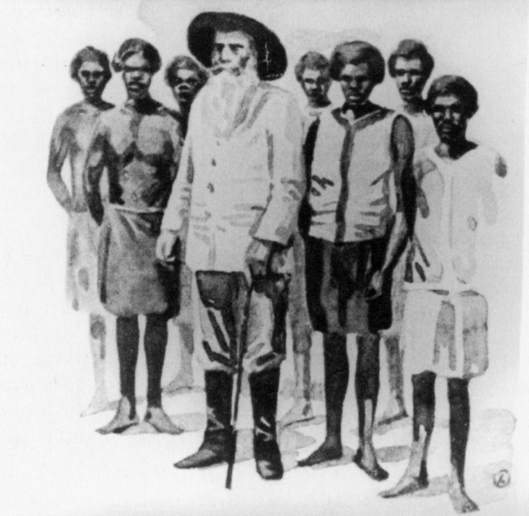 Johann Flierl (1858-1947) mit bekehrten Papuas