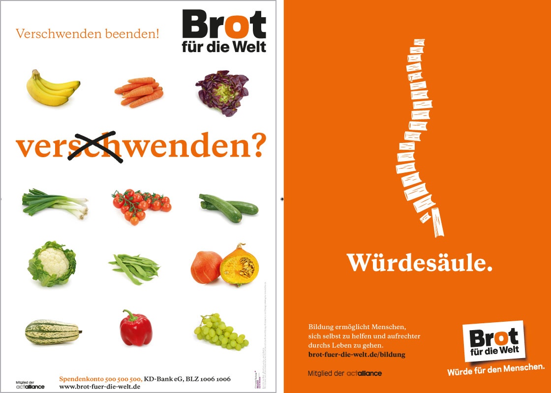 60 jahre Brot für die Welt Aktionsplakate (links 2012, rechts 2015)