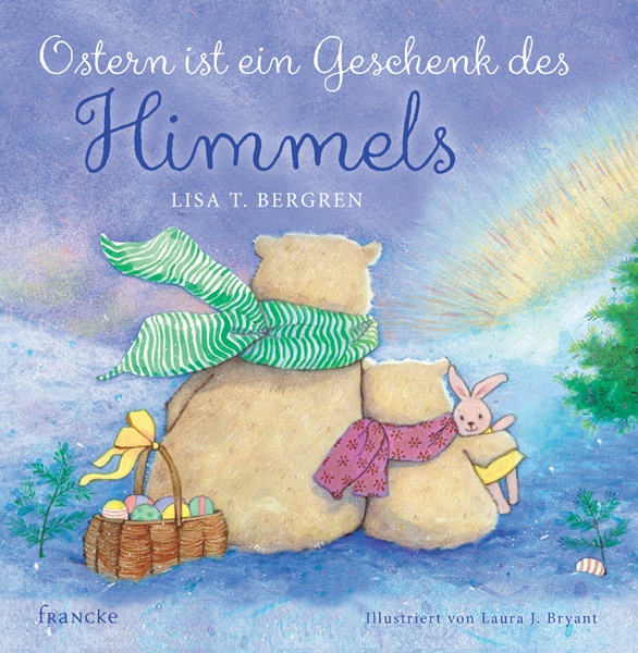 Coverbild des Bilderbuchs "Ostern ist ein Geschenk des Himmels". Es zeigt zwei Eisbären, die mit dem Rücken zum Betrachter im Schnee sitzen.