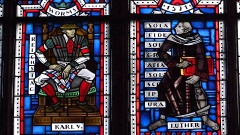 Karl V. und Martin Luther auf Kirchenfenster in Worms