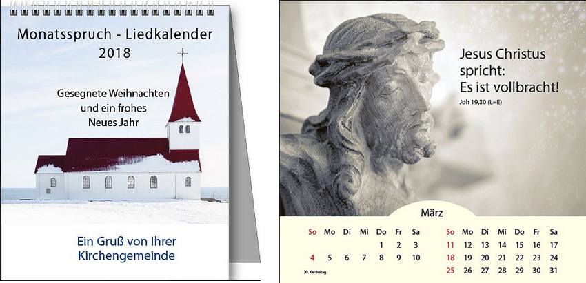 Monatsspruchkalender, Liedkalender 2018 