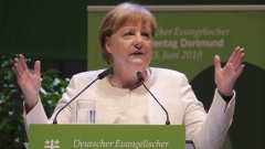 Angela Merkel auf dem Kirchentag.