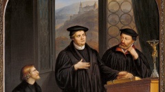 Reformator Johannes Brenz auf einem Gemälde mit Martin Luther
