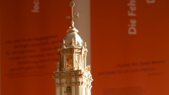 Modell der Garnisonskirche in einer Ausstellung am ehemaligen Standort in Potsdam.