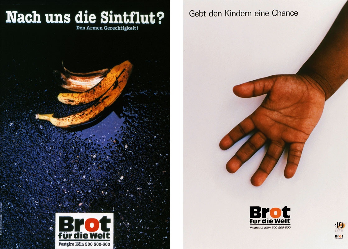Brot für die Welt Aktionsplakate (links 1993, rechts 1998)