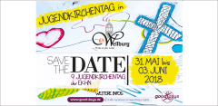 Flyer des JuKt 2018: In Weilburg findet vom 31. Mai bis zum 3. Juni der 9. Jugendkirchentag der EKHN statt.