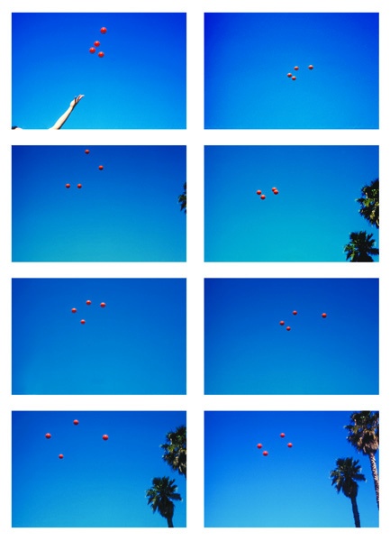 Achtmal sind vier Bälle fotografiert, immer wieder in die Luft geworfen