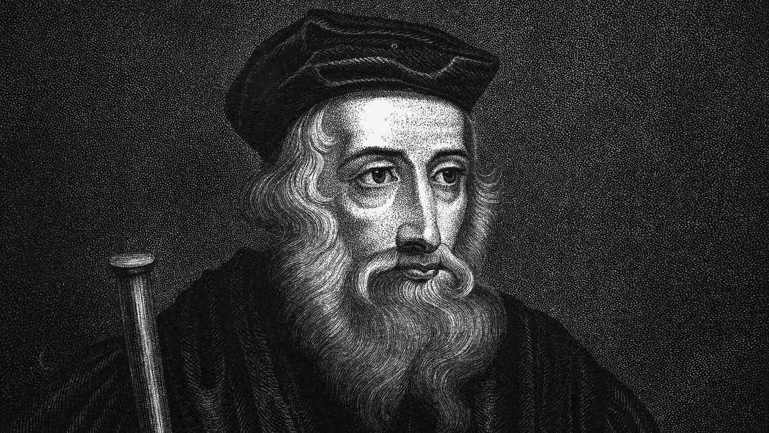 Der britische Bibelübersetzer und Kirchenreformer John Wycliff (vor 1330 - 31.12.1384; Kupferstich von James Hopwood, 1810).