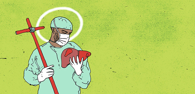 Chirurg mit Kreuz und Organ